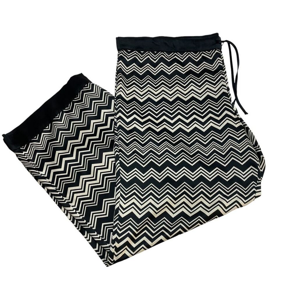 Missoni For Target Satin Tie Waist Sleep Pants Black and Cream Chevron Zig Zag S